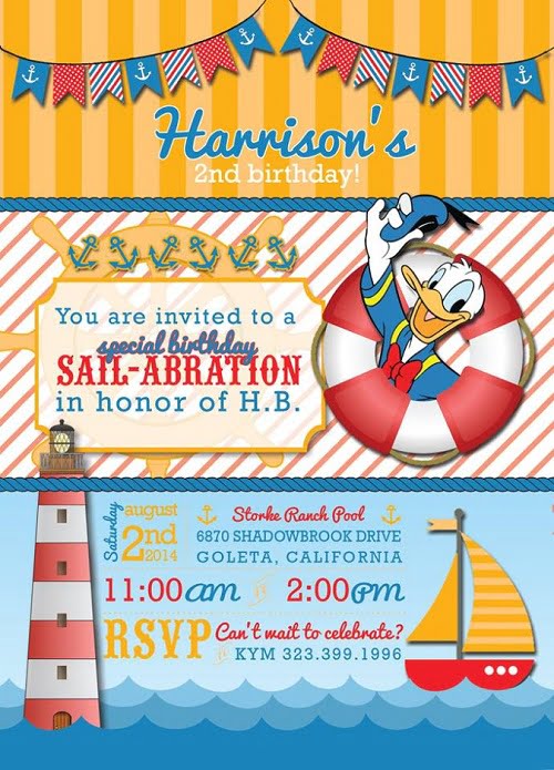Donald Duck nautical Birthday Party Invitation Ideas