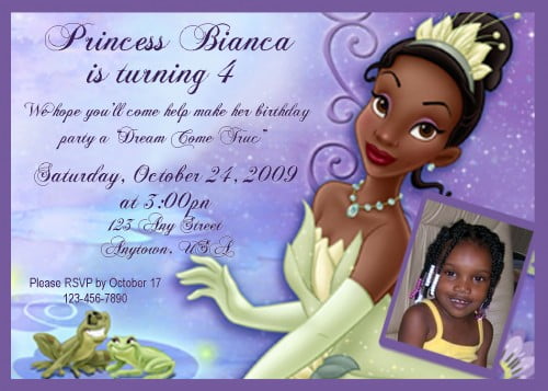 Personalized The Princess and the Frog birthday party invitation ideas