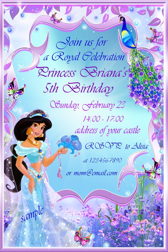 Princess Jasmine 5th Birthday Party Invitation Ideas