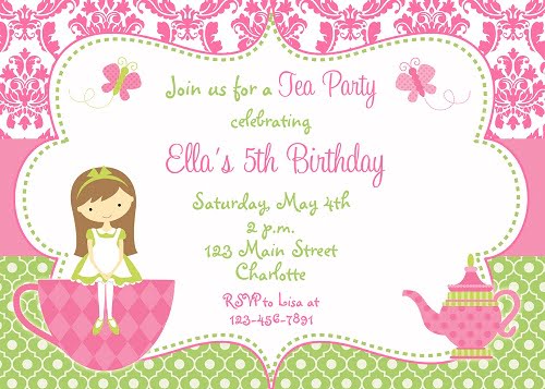 Tea party 5th birthday invitation wording ideas