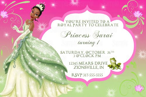 The Princess and the Frog birthday party invitation ideas wording