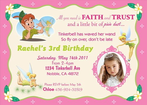 Tinker Bell and Peter Pan Birthday party invitation ideas
