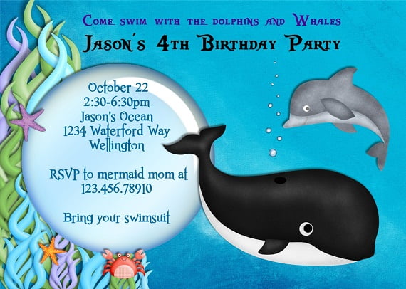 Whale and Dolphin Birthday Party Invitation Ideas