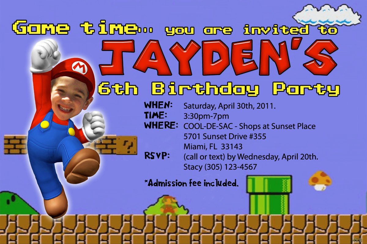 6th Super Mario Birthday Invitations