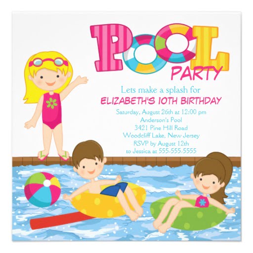 Girl Birthday Pool Party Invitation