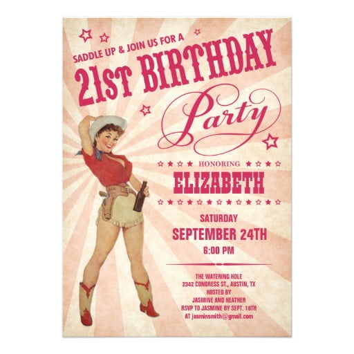 21st Cowgirl Birthday Party Invitations