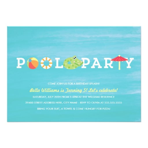 Simple Birthday Pool Party Invitation