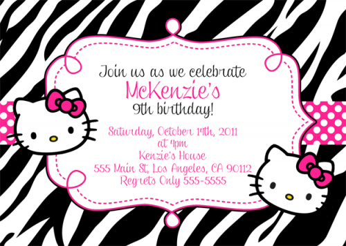 Zebra Hello Kitty Birthday Invitation