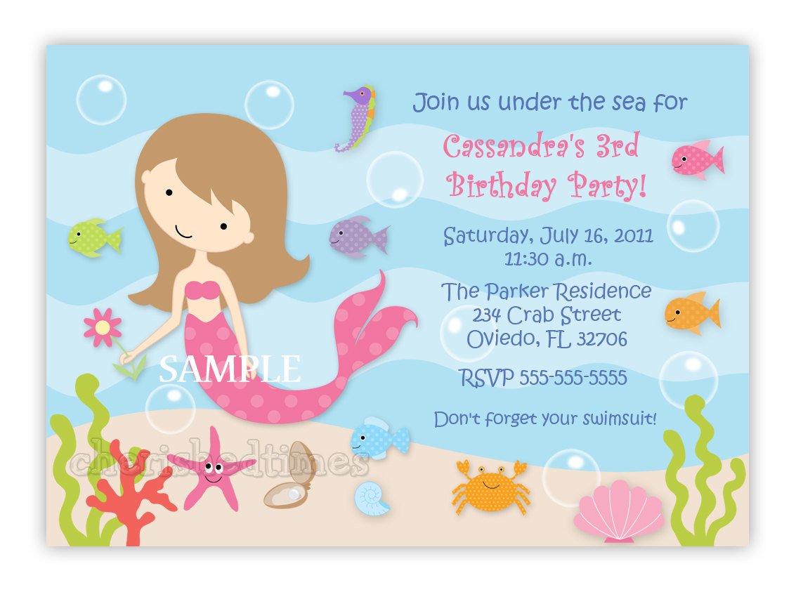 Sweet Mermaid Birthday Party Invitation
