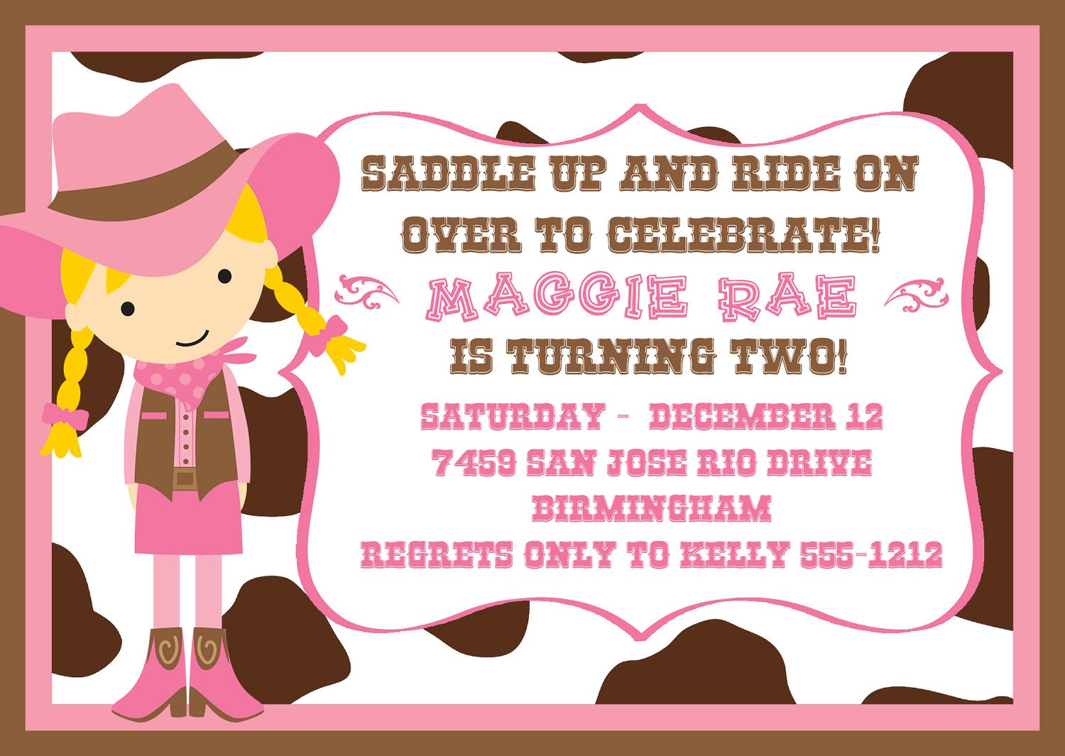 Cute Little Cowgirl Birthday Party Invitation