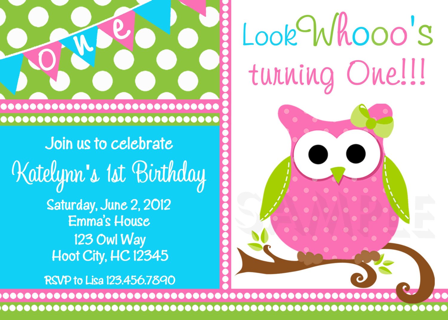 1st Owl Birthday Party Invitations