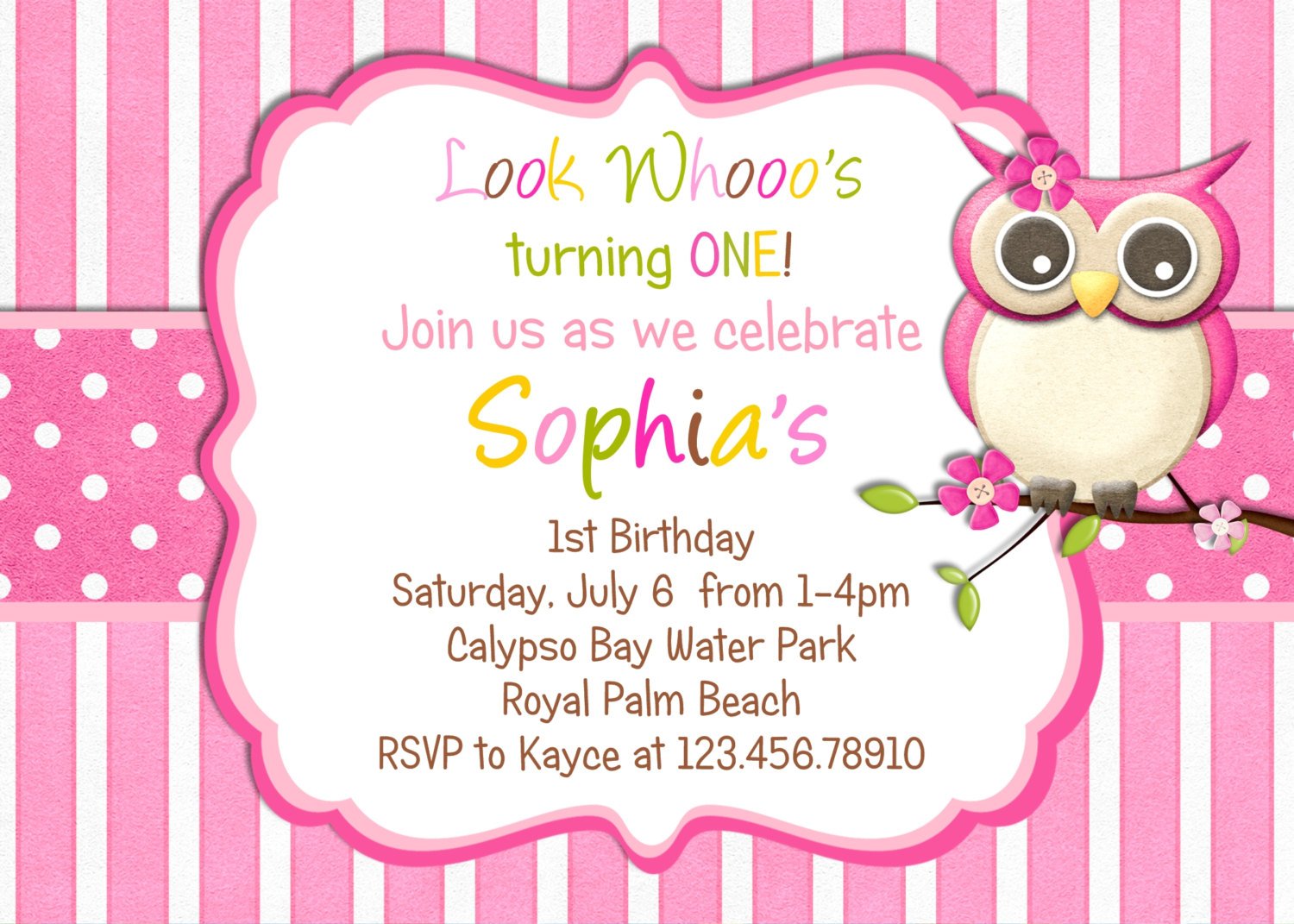 Pink Girl Owl Birthday Party Invitations