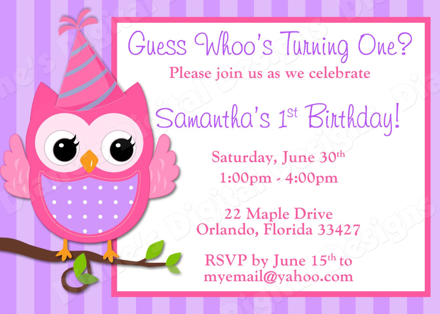 Cute Owl Birthday Party Invitations