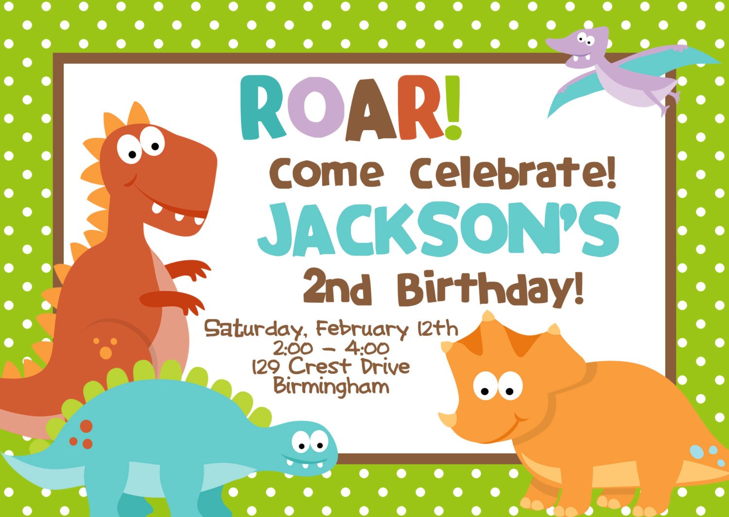 Cartoon Dinosaur Birthday Party Invitations