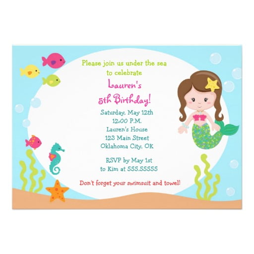 Flat design Mermaid Birthday Party Invitation
