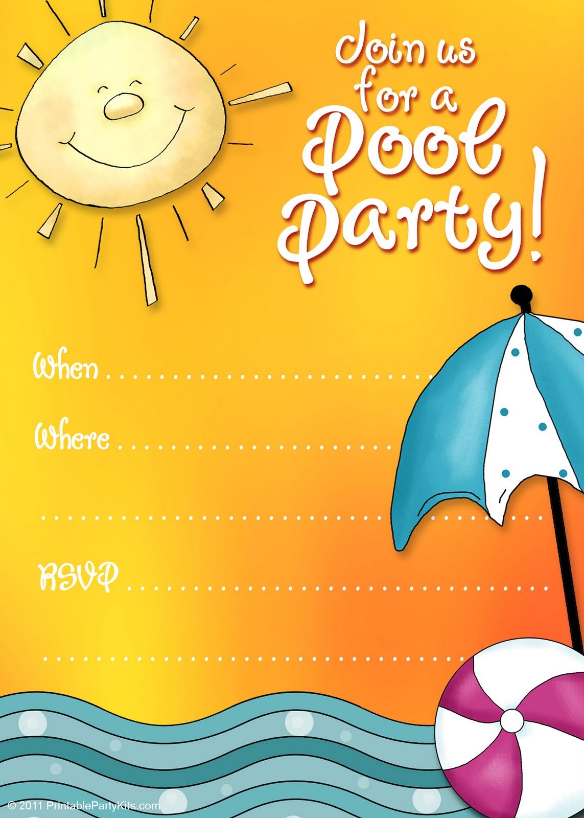 Summer pool party Free Printable Birthday Invitation Template