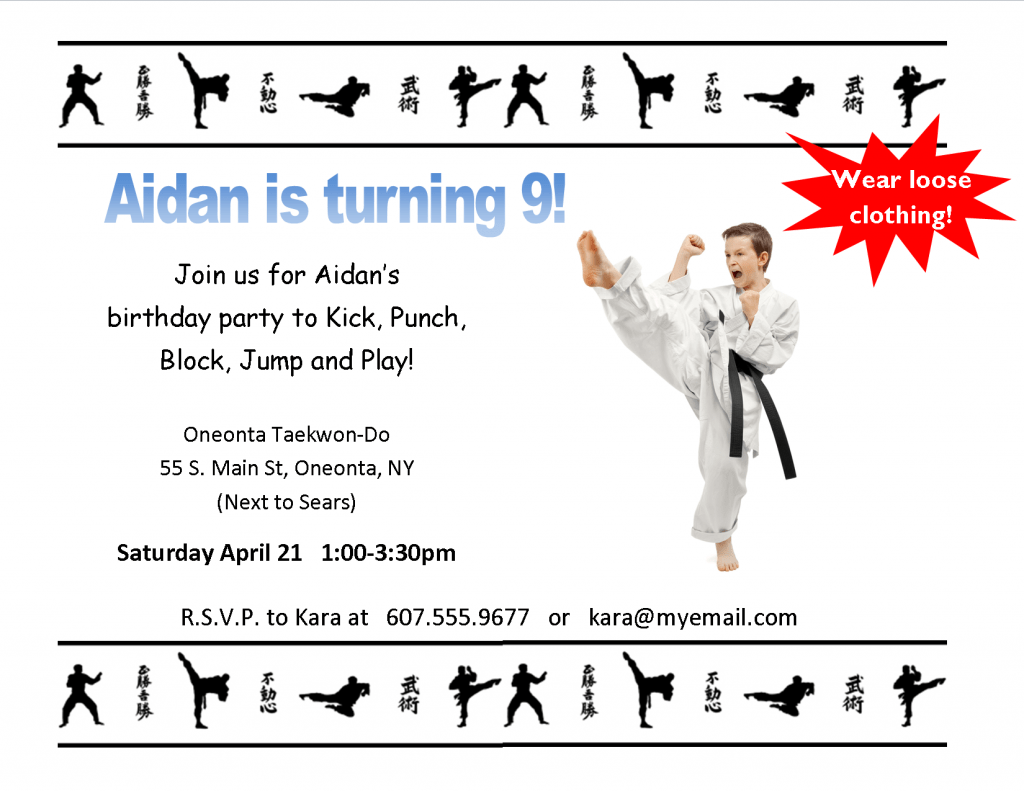 Kicking Karate Birthday Invitations for Kids