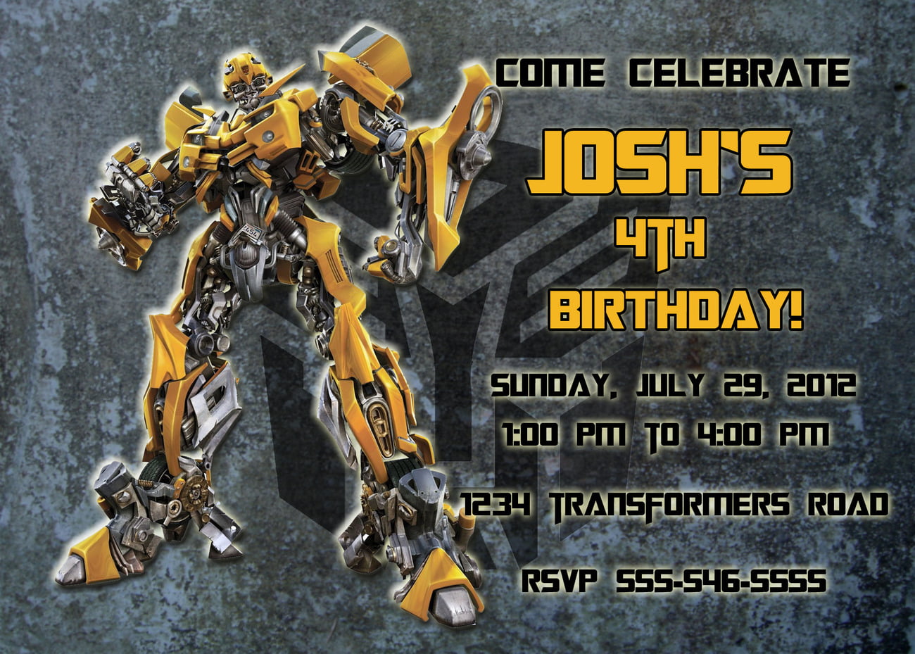 Simplet 4th Bumblebee Transformer Birthday Invitations
