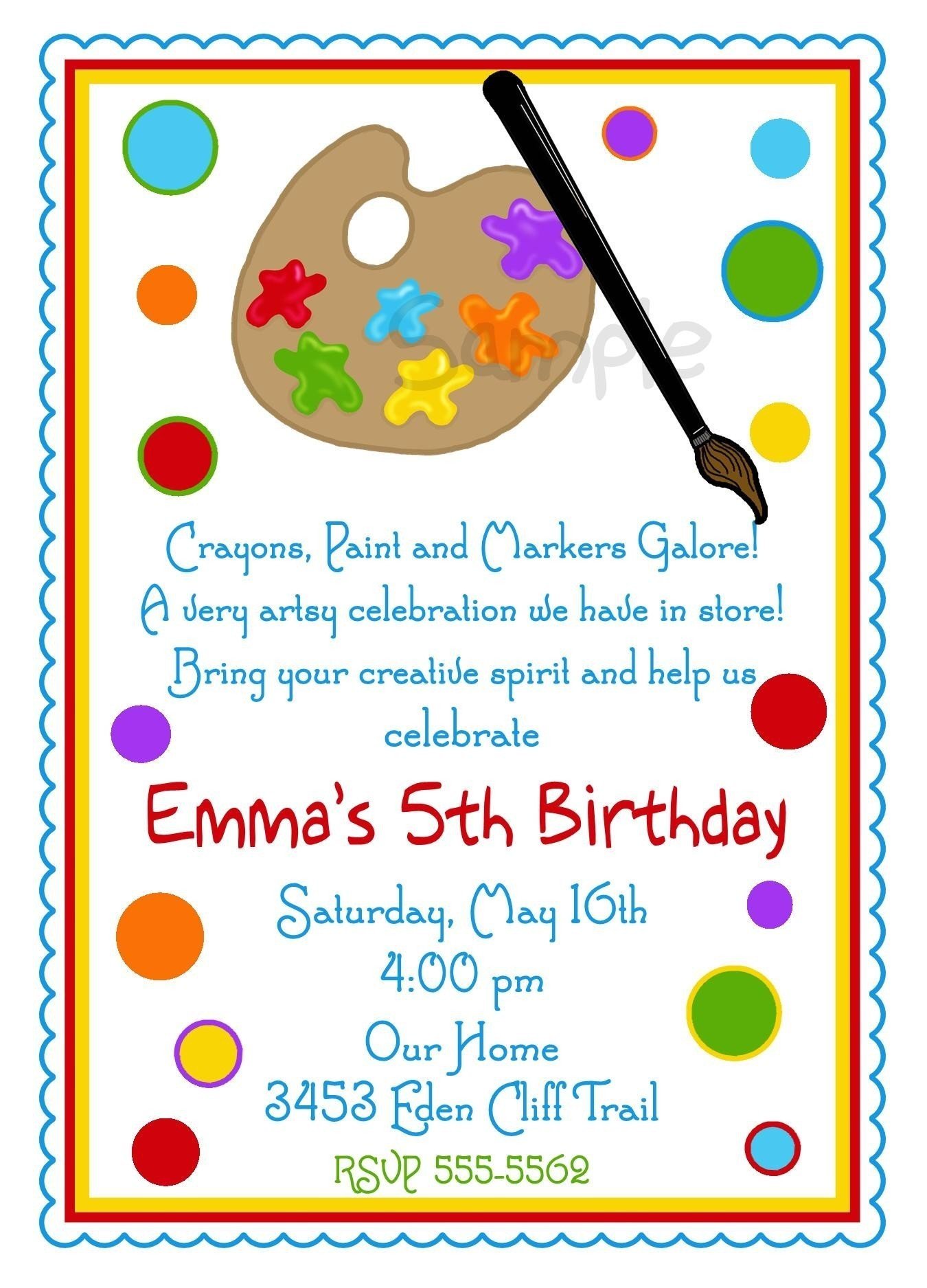 free printable art party invitations - printable word searches