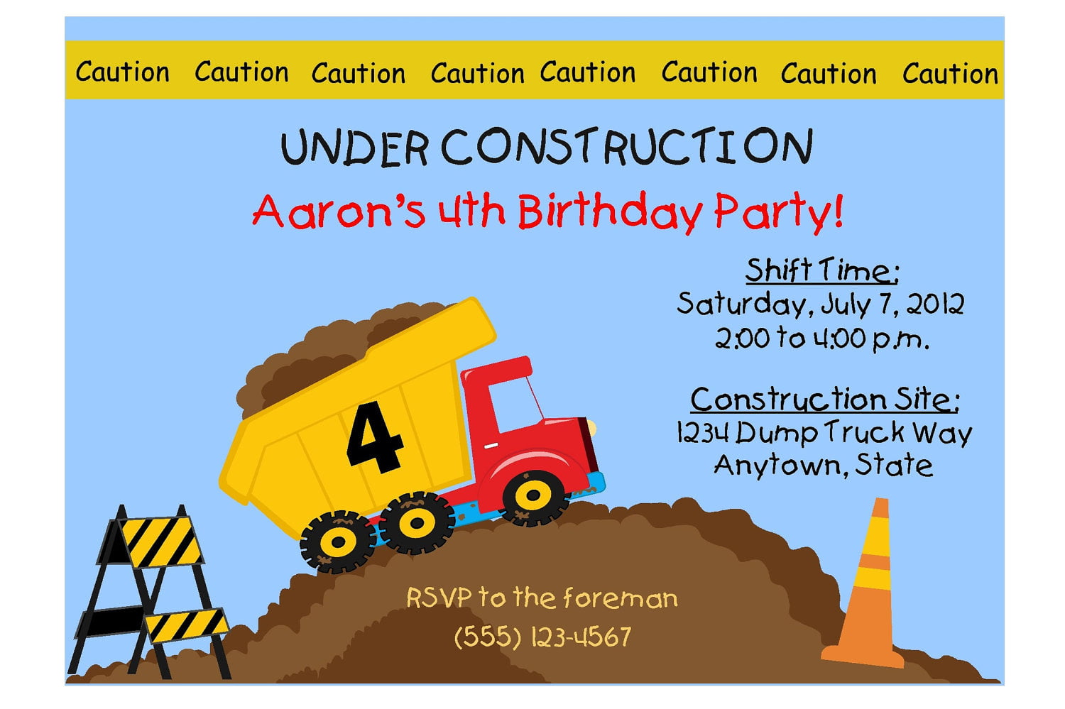 Construction Truck Birthday Invitations