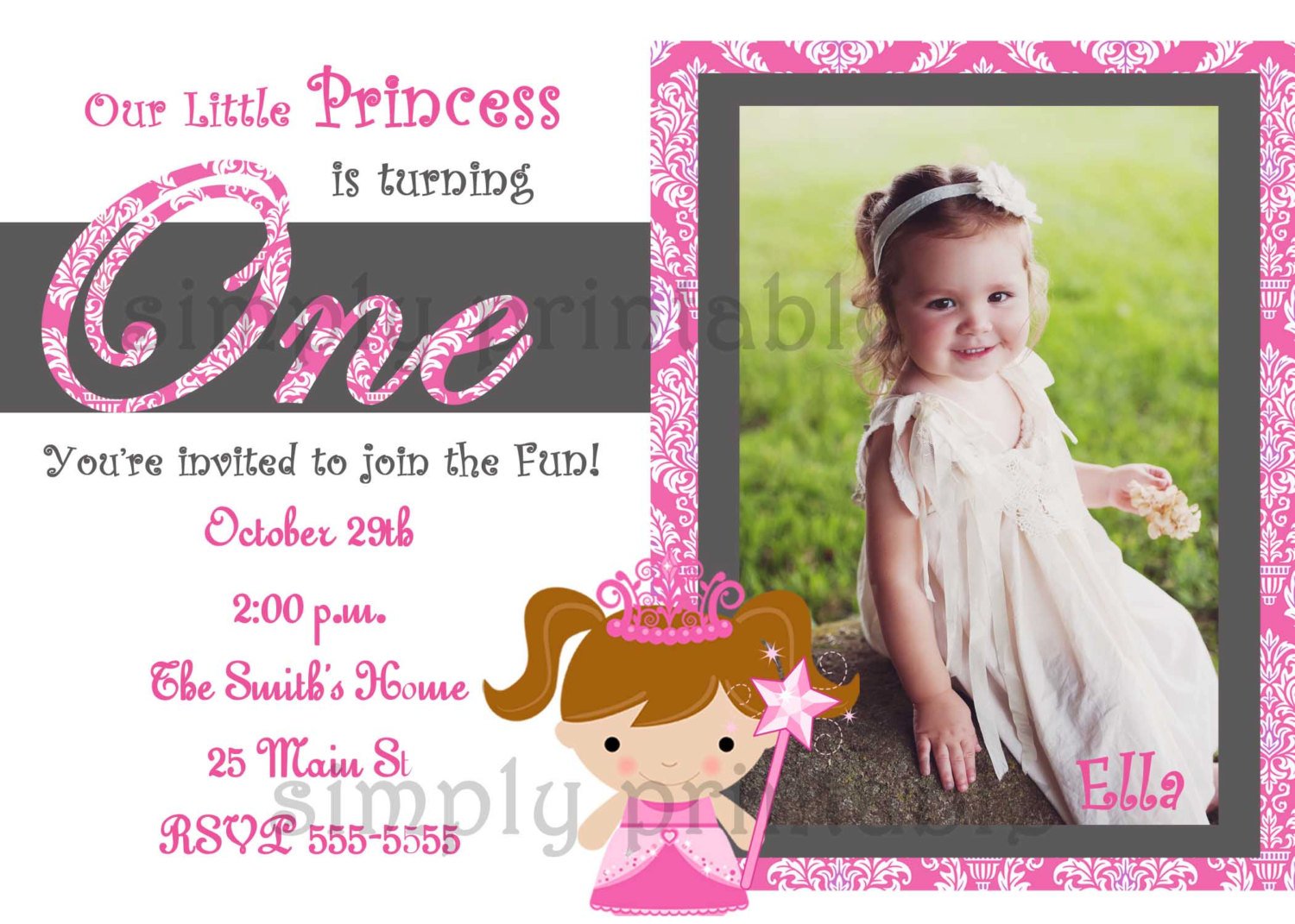Girls First Birthday Invitation for Princess