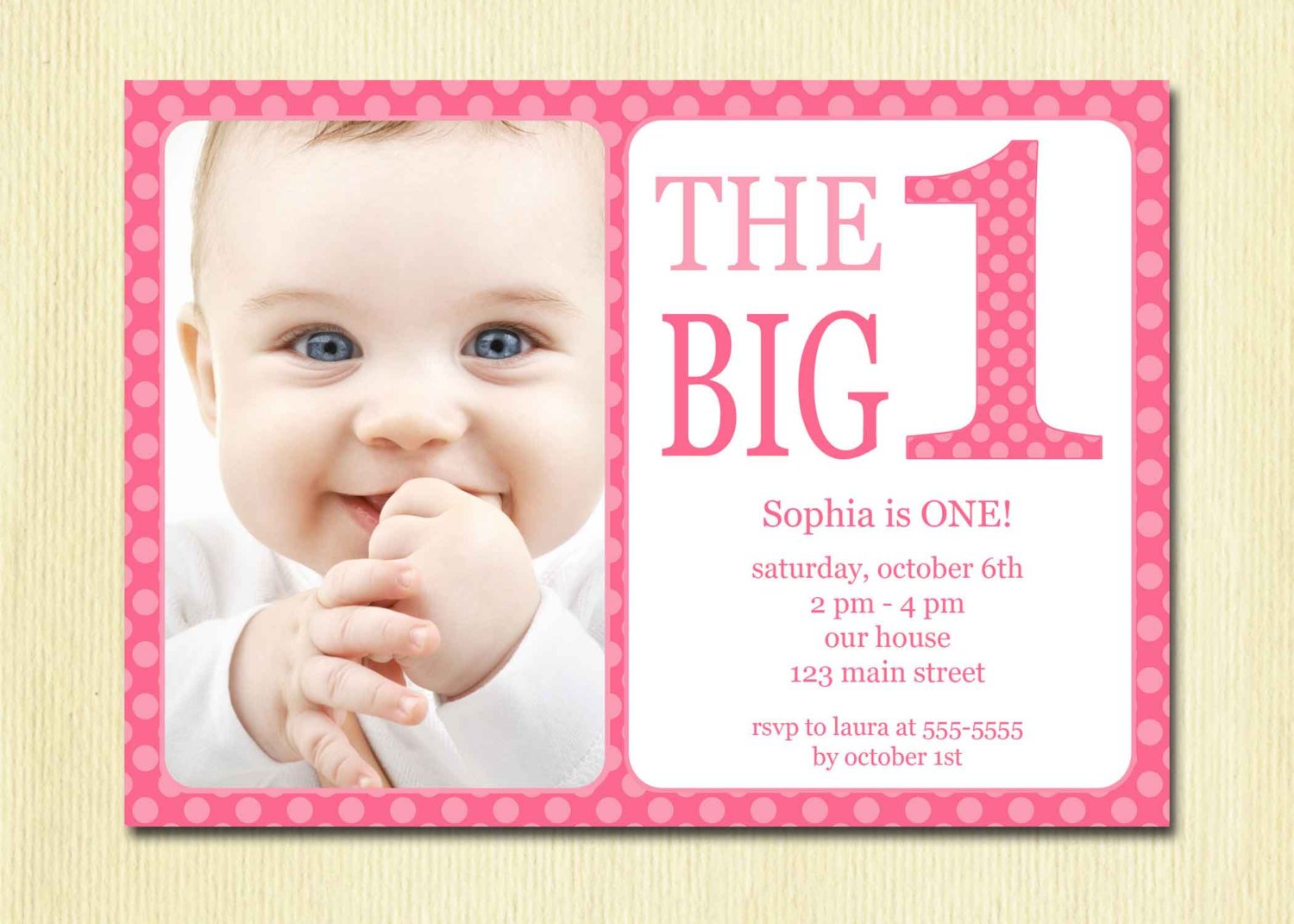 Pinky Baby First Birthday Invitations