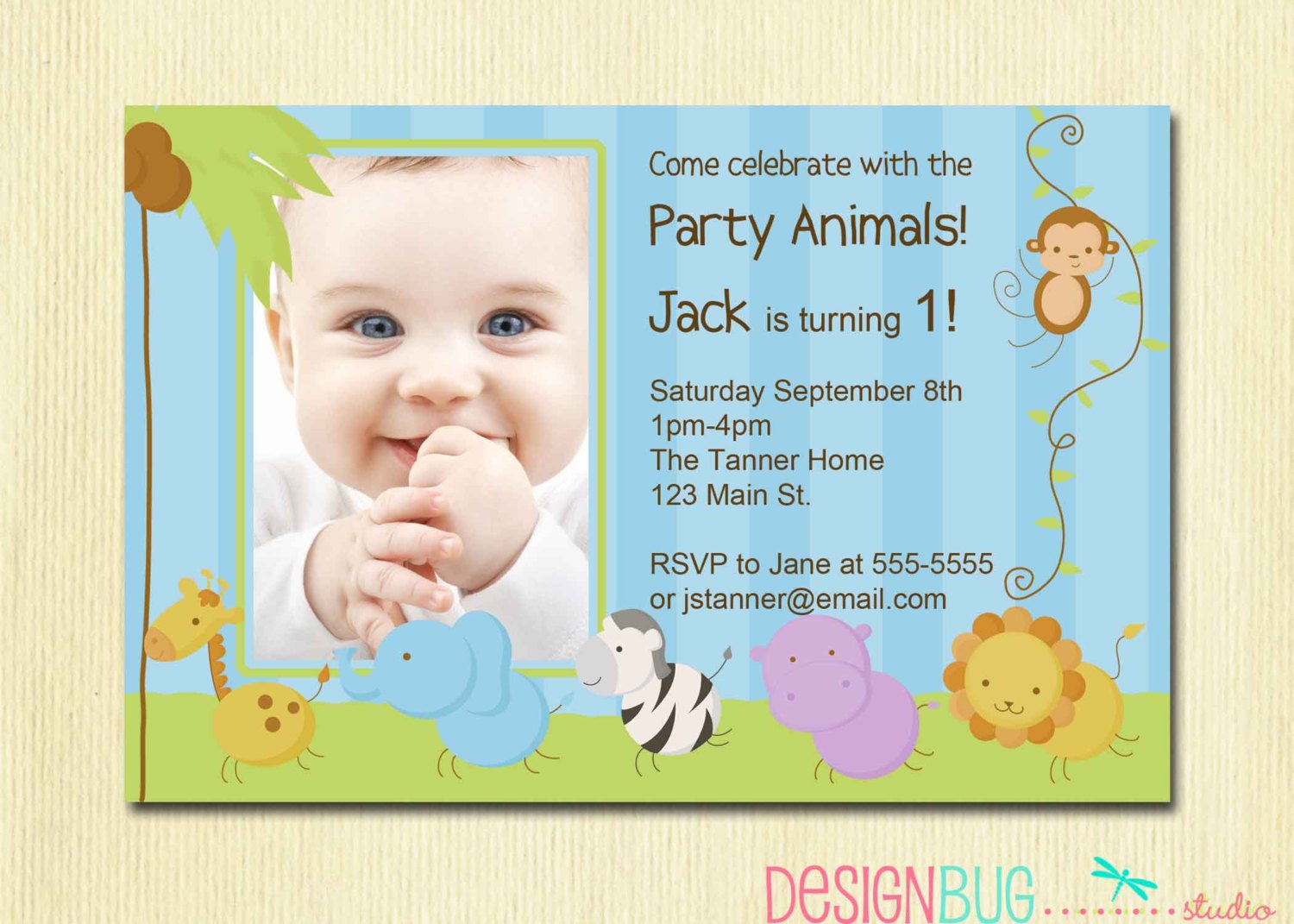 Simple Zoo Baby First Birthday Invitations