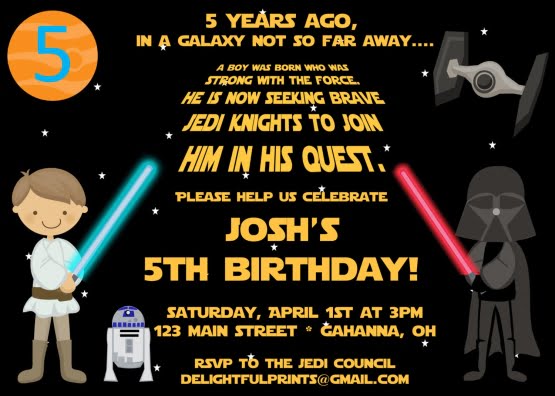 Cartoon Star Wars Birthday Invitations