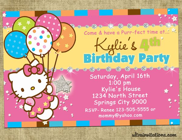 Hello Kitty Photo Invitations Personalized Party Invites