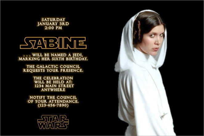 Princess Leia Star Wars Birthday Invitations