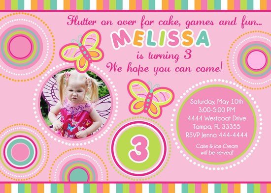 Circle butterfly birthday invitations