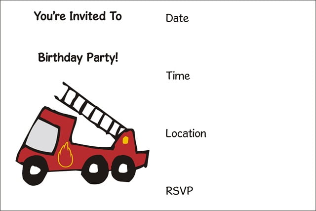 Fire truck Printable Birthday Party Invitations