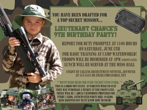 Green camo birthday invitations