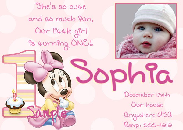 Minnie Mouse 1st Birthday Invitations For Girl