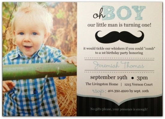 Mustache first birthday party invitations