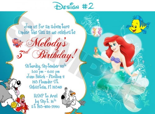 Princess Ariel little mermaid birthday invitations