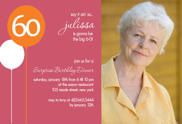 Simple pink 60th Birthday Party Invitations