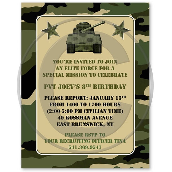 camo military birthday invitations