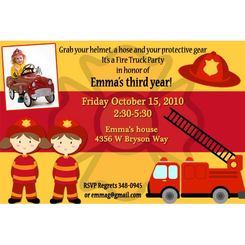 fire truck birthday invitations for girl
