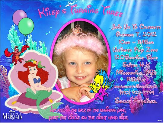 little mermaid custom photo birthday invitations