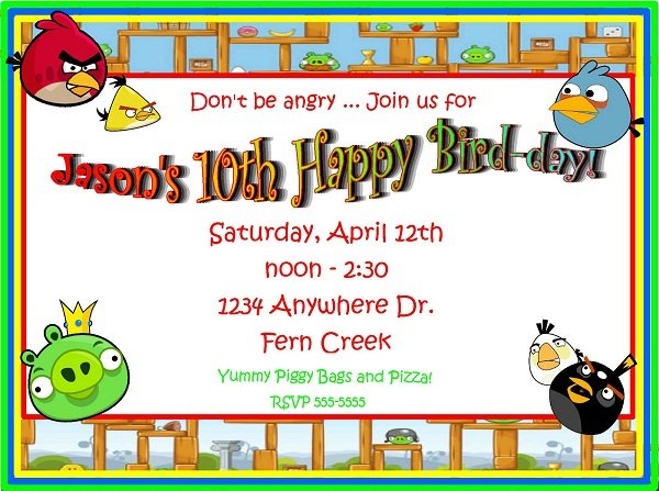 Angry birds video game birthday invitations