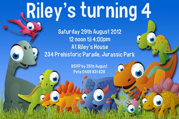 Boy dinosaur birthday party invitations