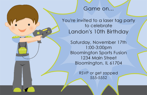 Boy laser tag birthday invitations