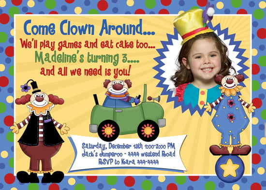 Carnival circus clown birthday invitations ideas