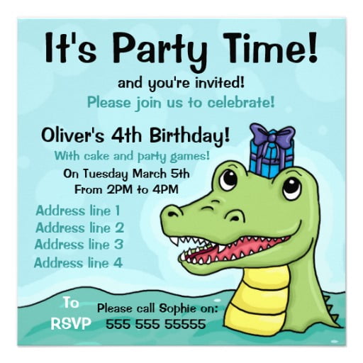 Crocodile alligator birthday invitations