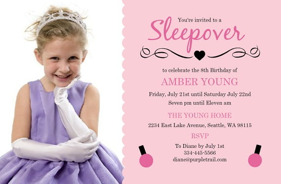 Fancy pink sleepover birthday party invitations