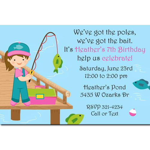 Girls fishing birthday invitations
