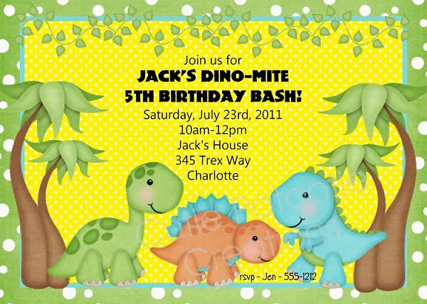 Little baby dinosaur birthday party invitations