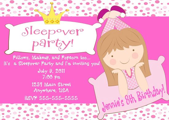 Pink polka sleepover birthday invitations
