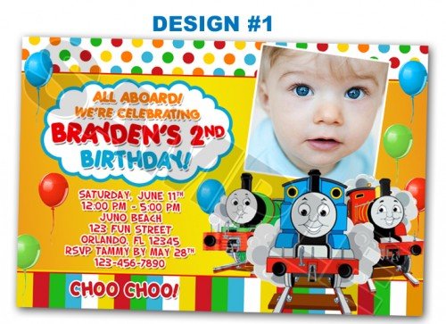 Thomas train photo birthday party invitations